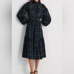 Lauren Ralph Lauren Long Sleeve Plaid Dress in Navy and Green